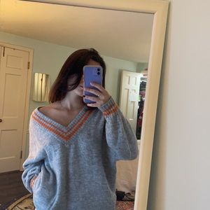 Monki Deep V Neck ASOS Sweater Oversized Gray